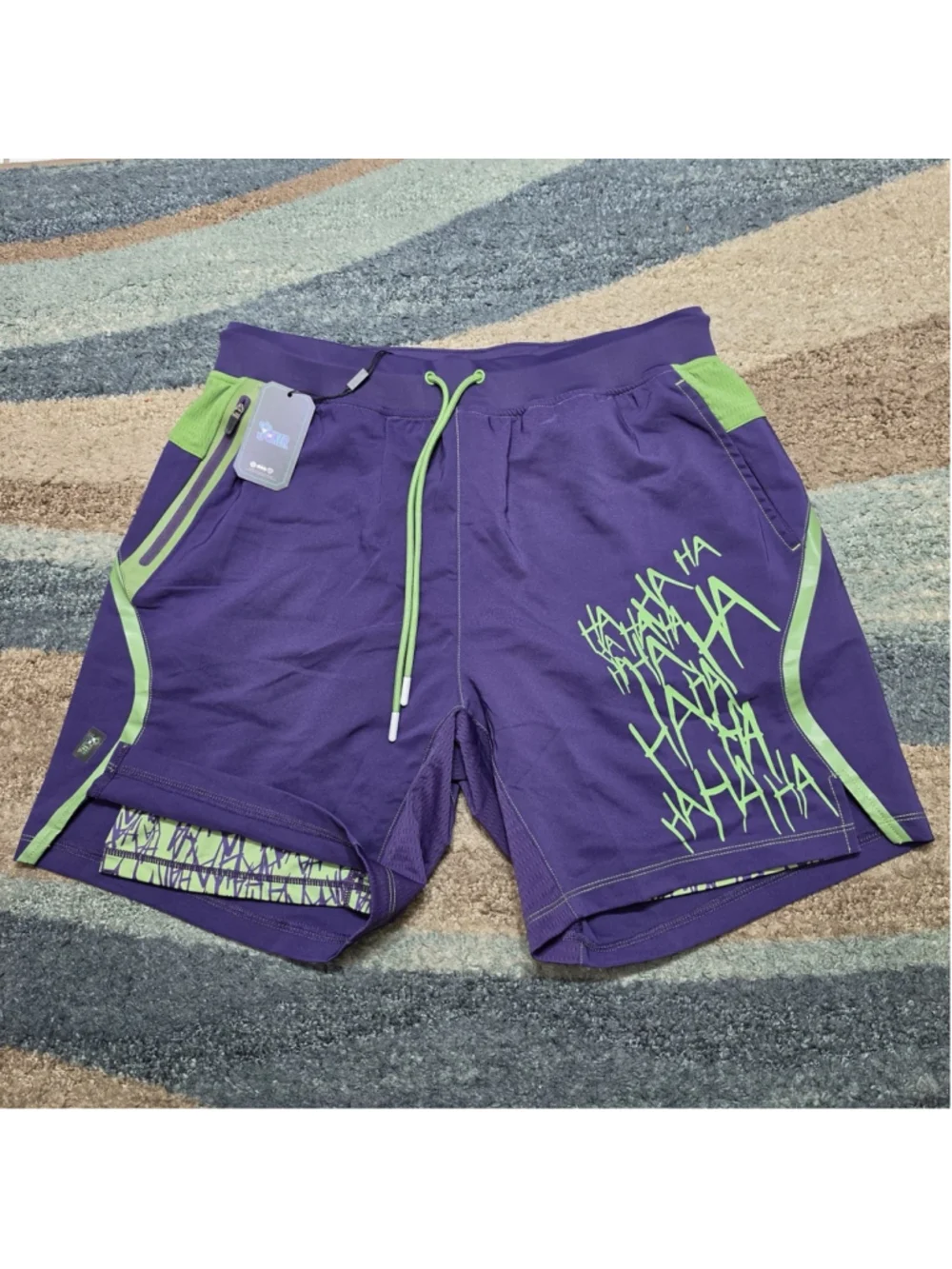 DC Comics Joker SuperX Performance Shorts Lined Purple Green XL NWT Gym